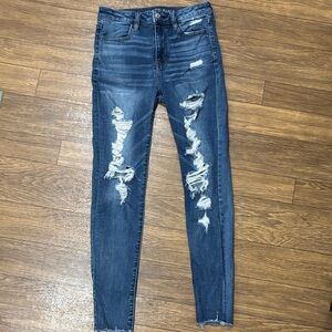 American Eagle Outfitters Blue Distressed Skinny Jeans
